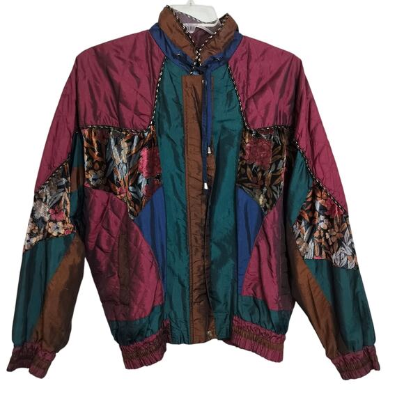 4405)Vtg 80s On Your Mark 2pcs  Multicolor Patchwork Windbreaker Track Suit XL - Picture 2 of 16